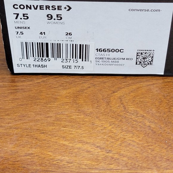 Converse Chuck Taylor All Star Hi Canvas 166500C Egret/Blue/Gym Red Size 7.5 Men - Picture 11 of 11